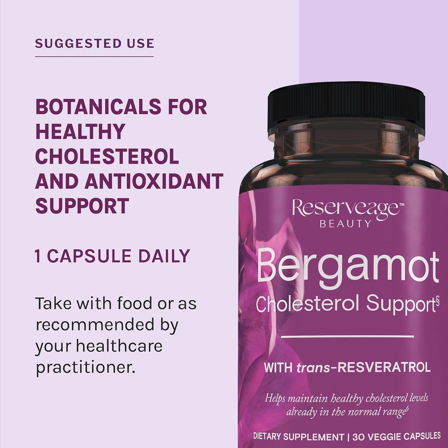 Vegan Bergamot Cholesterol Support Capsules with Resveratrol & Daily Nutritional Supplement - 30 + 180 Caps
