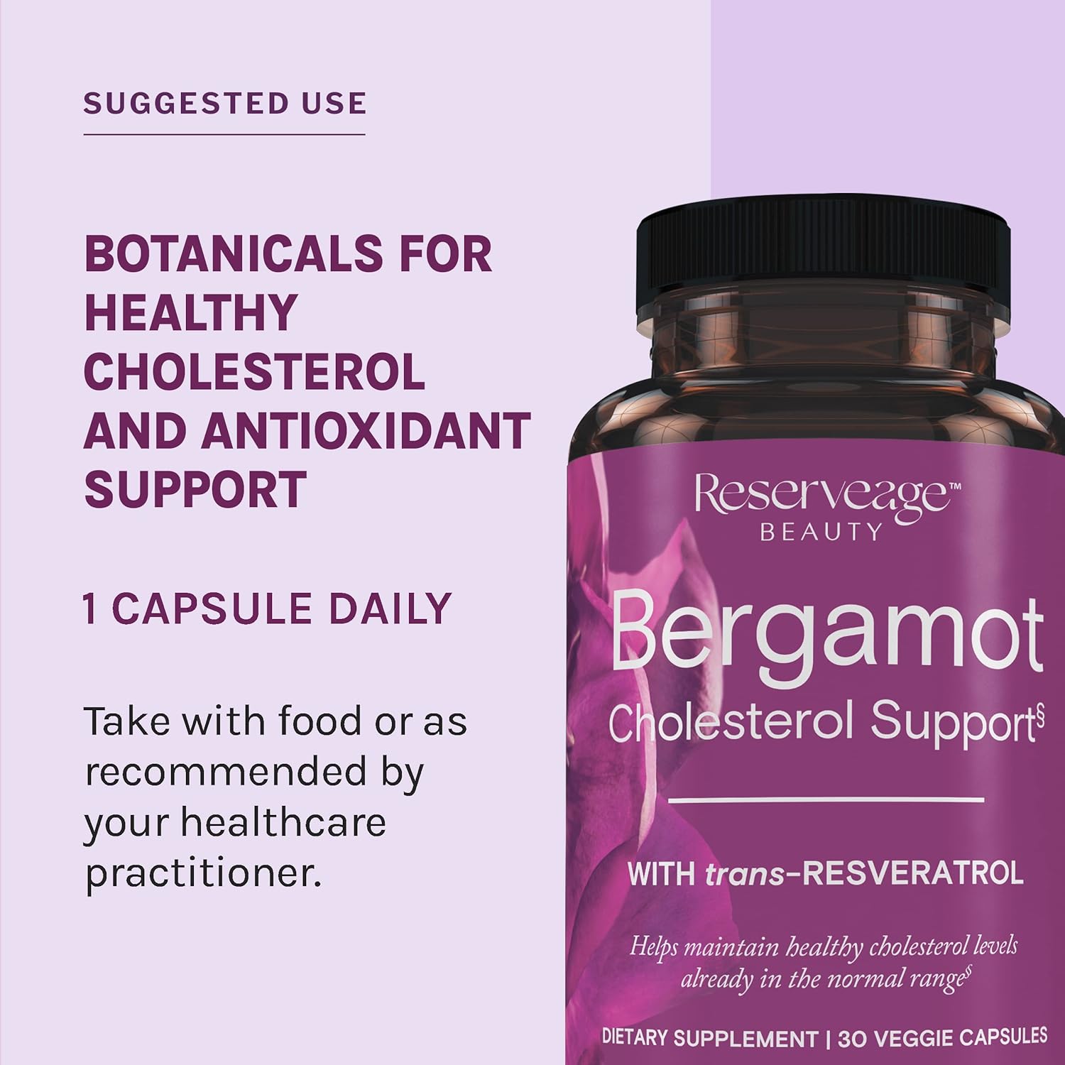 Vegan Bergamot Cholesterol Support Capsules with Resveratrol & Daily Nutritional Supplement - 30 + 180 Caps