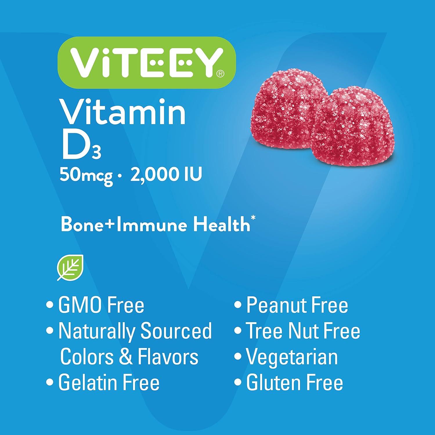 Vegan Berry Flavored Vitamin D3 Gummies for Adults & Teens - 2,000 IU, 50mcg - Muscle & Immune Support - Vegetarian Chewable Gummy