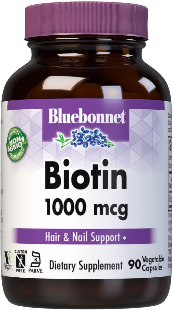 Vegan Biotin 1000 Mcg Capsules for Keratin Support - Non GMO, Gluten Free, Soy Free, 90 Count, Bluebonnet Nutrition
