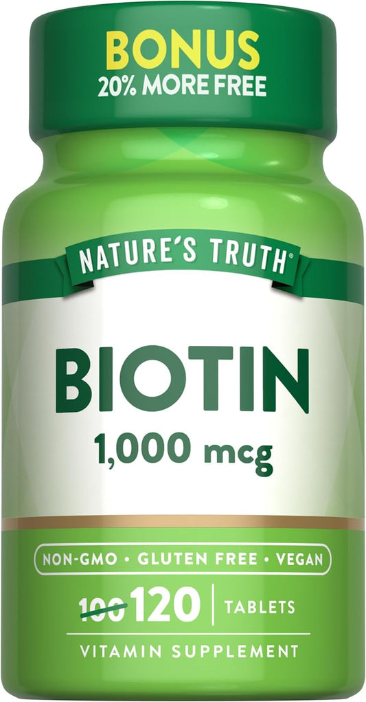Vegan Biotin 1000mcg Tablets - Non-GMO & Gluten Free Supplement - 120 Count