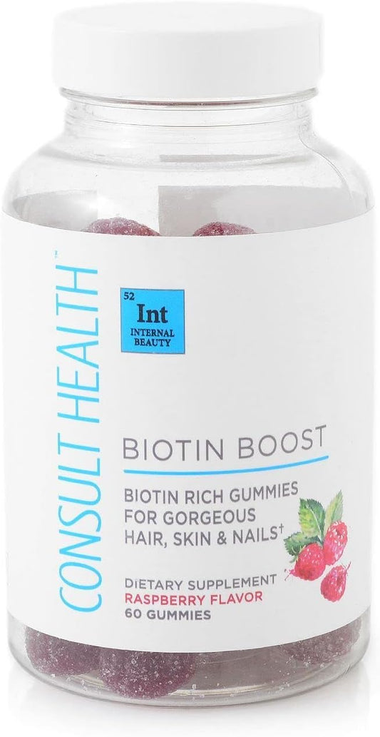 Vegan Biotin Boost Gummies 10,000mcg for Hair, Skin & Nails - Dietary Supplement for Faster Growth - Raspberry Flavor - 60 Count