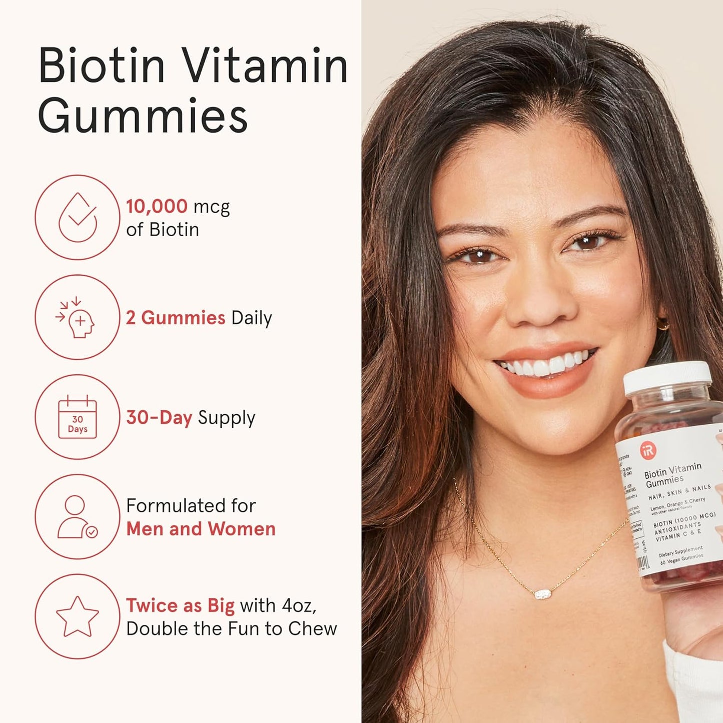 Vegan Biotin Gummies for Hair Growth - iRestore Hair Gummy Vitamins 10,000mcg (3PK) for Men & Women