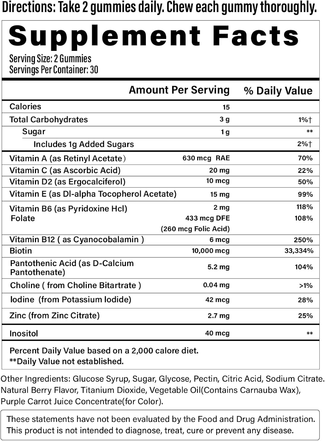 Vegan Biotin Gummies for Hair, Skin, & Nails - Men & Women Hair Growth Support - Blueberry Flavor, 120 Gummies