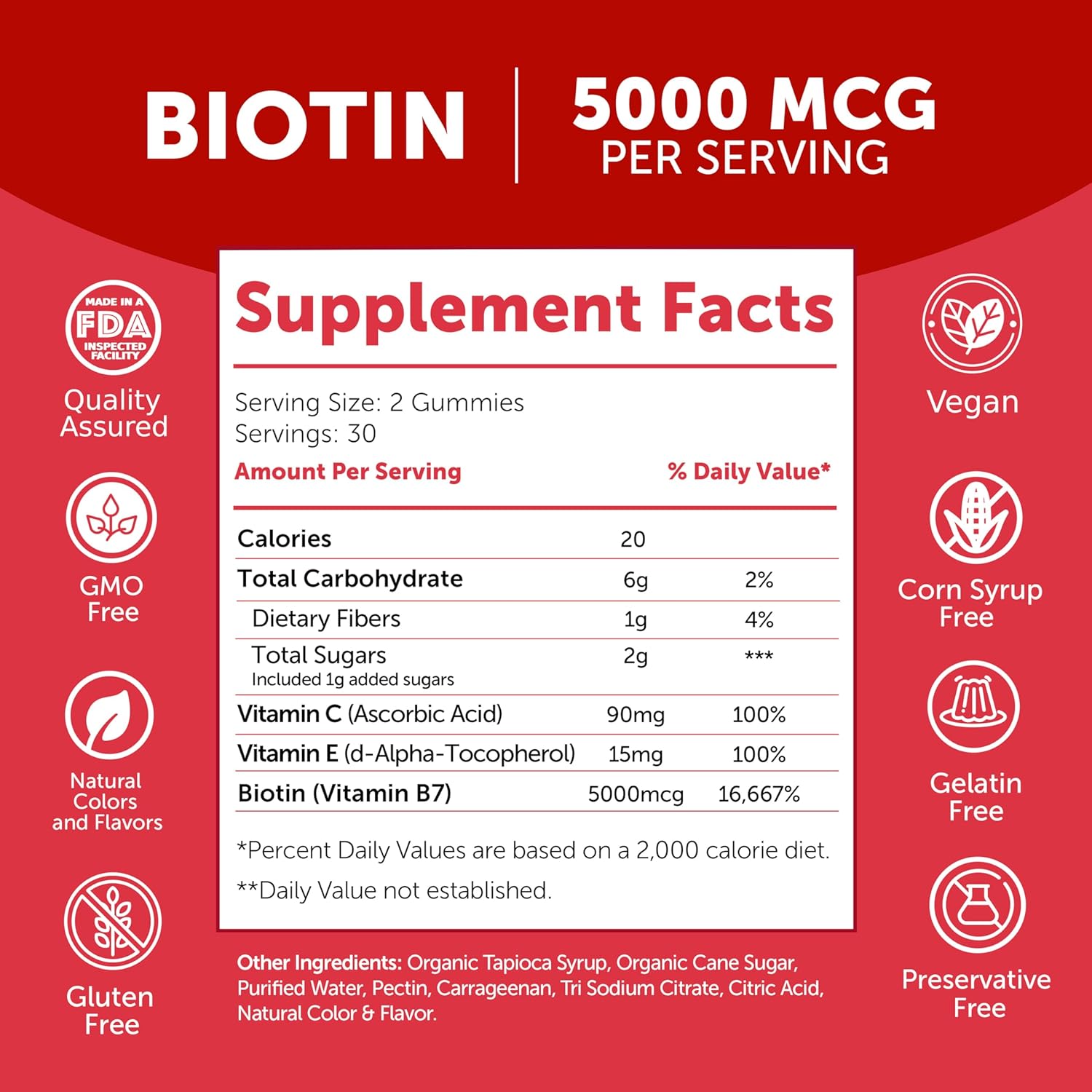 Vegan Biotin & Vitamin B12 Gummies Bundle for Hair, Skin & Nails Growth - Includes Vitamin C & E - Non-GMO Supplement for Energy & Bone Health - 30 Day Supply