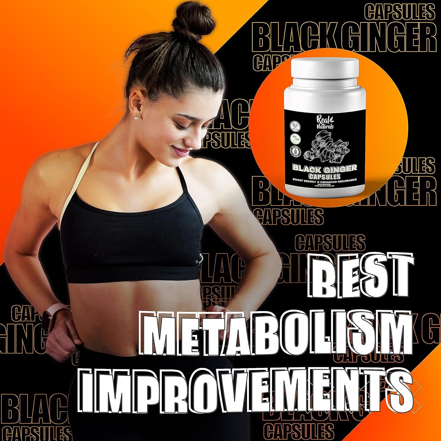 Vegan Black Ginger Extract Capsules for Men - 500mg (100 Capsules) - Boost Endurance and Performance
