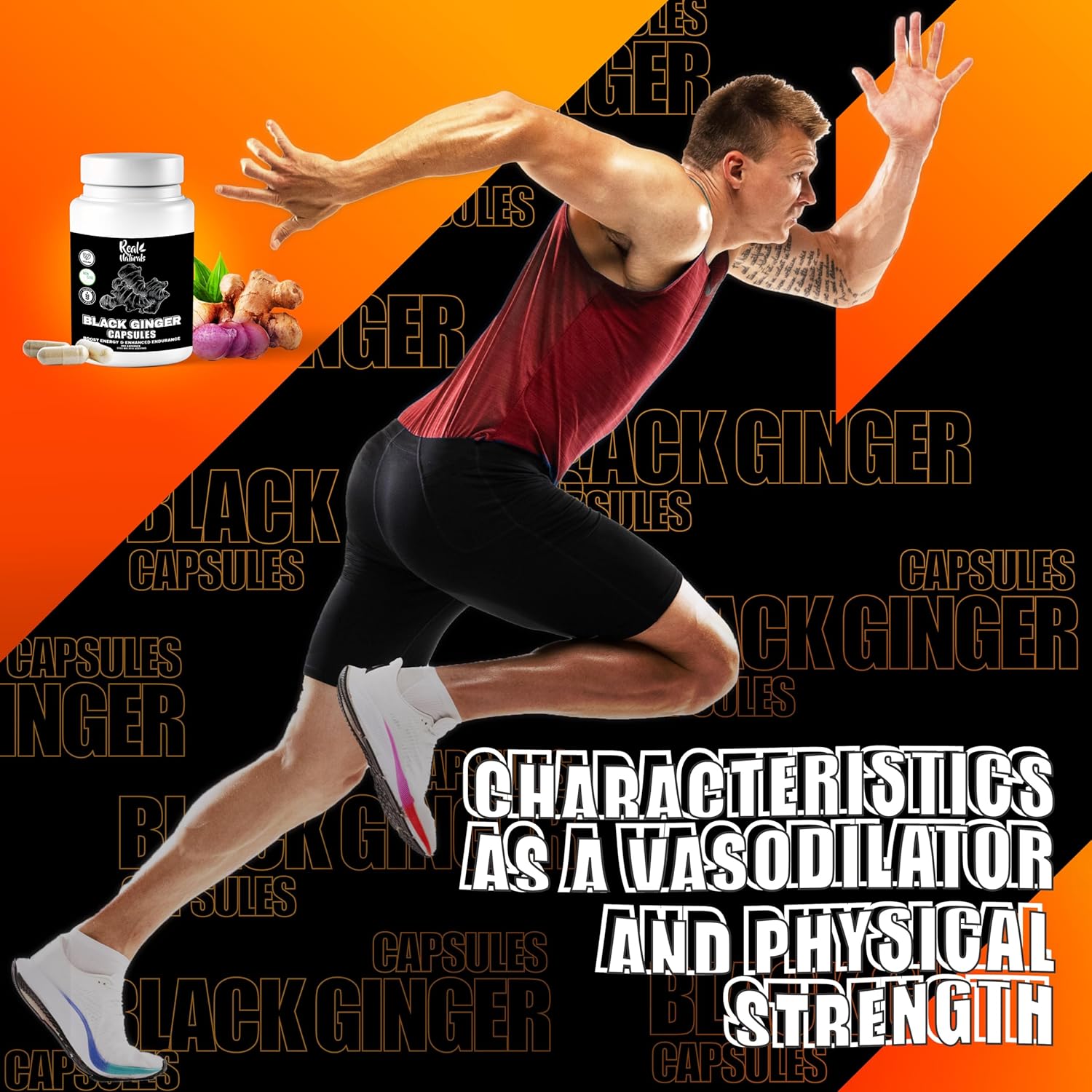 Vegan Black Ginger Extract Capsules for Men - 500mg (100 Capsules) - Boost Endurance and Performance
