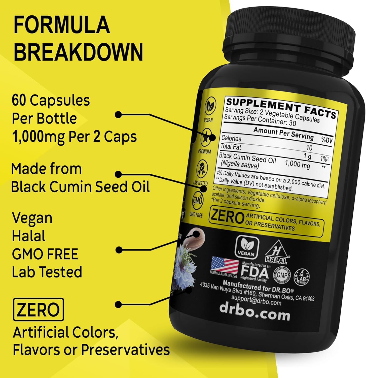 Vegan Black Seed Oil Capsules - Cold Pressed Nigella Sativa for Skin & Hair Health - 60 Softgels, 1000mg Per Serving