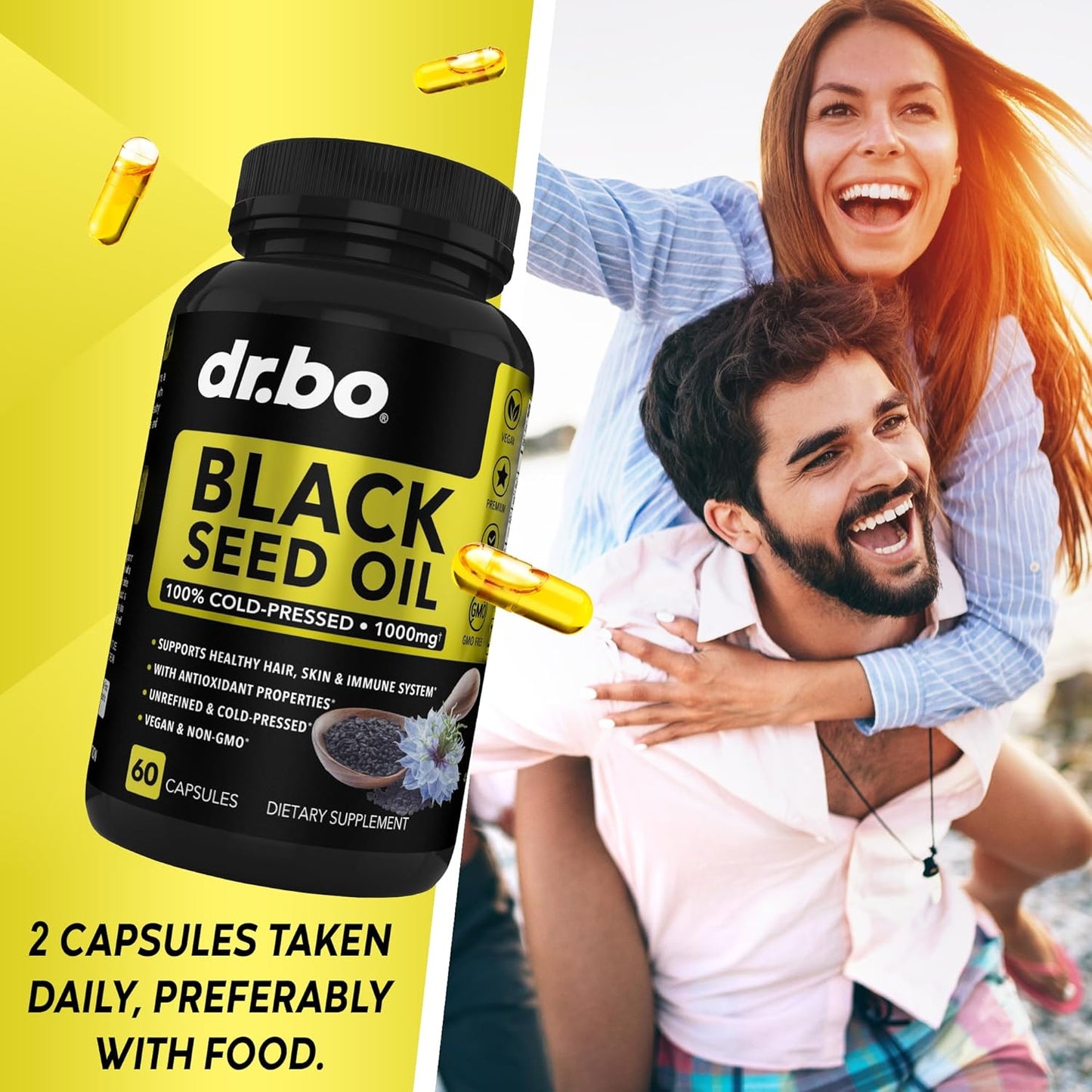 Vegan Black Seed Oil Capsules - Cold Pressed Nigella Sativa for Skin & Hair Health - 60 Softgels, 1000mg Per Serving