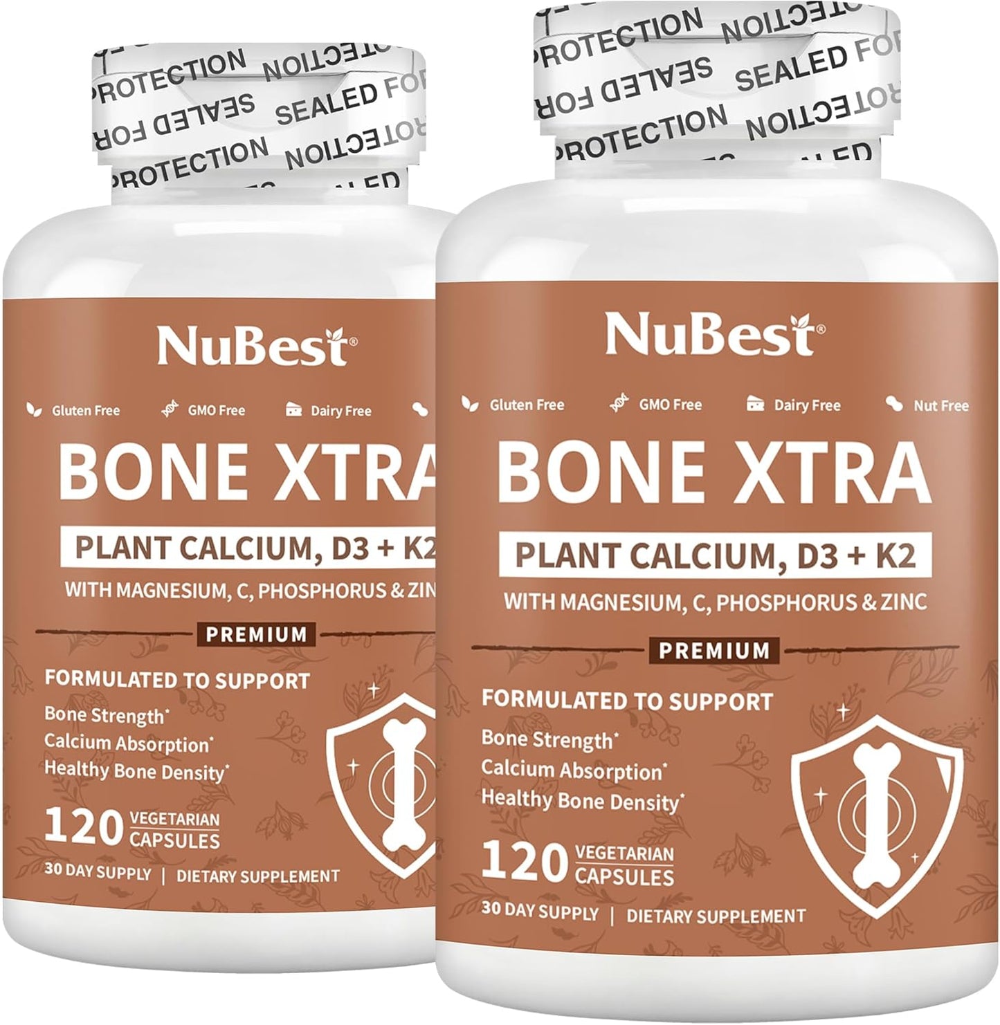 Vegan Bone Strength Formula with Plant-based Calcium for Teens and Adults - 2 Months Supply (2 Pack)