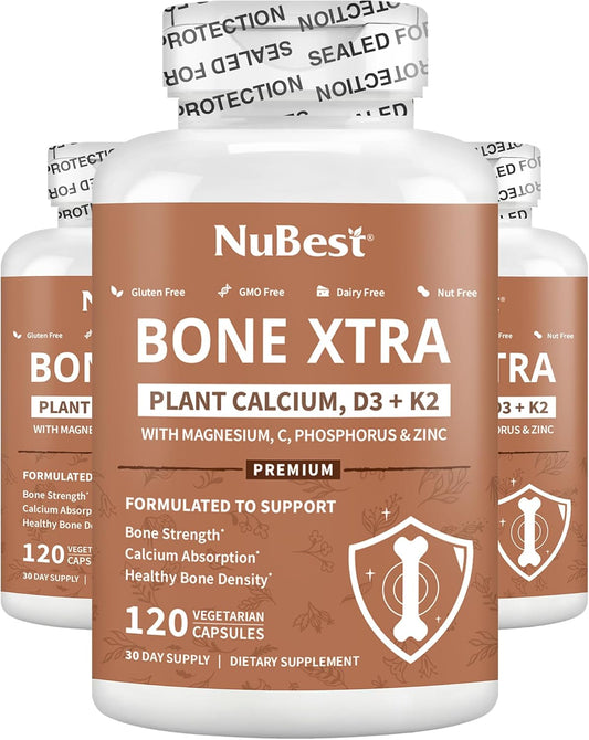 Vegan Bone Strength Formula with Plant-Based Calcium, Vitamins D3 & K2, Magnesium - 3 Months Supply