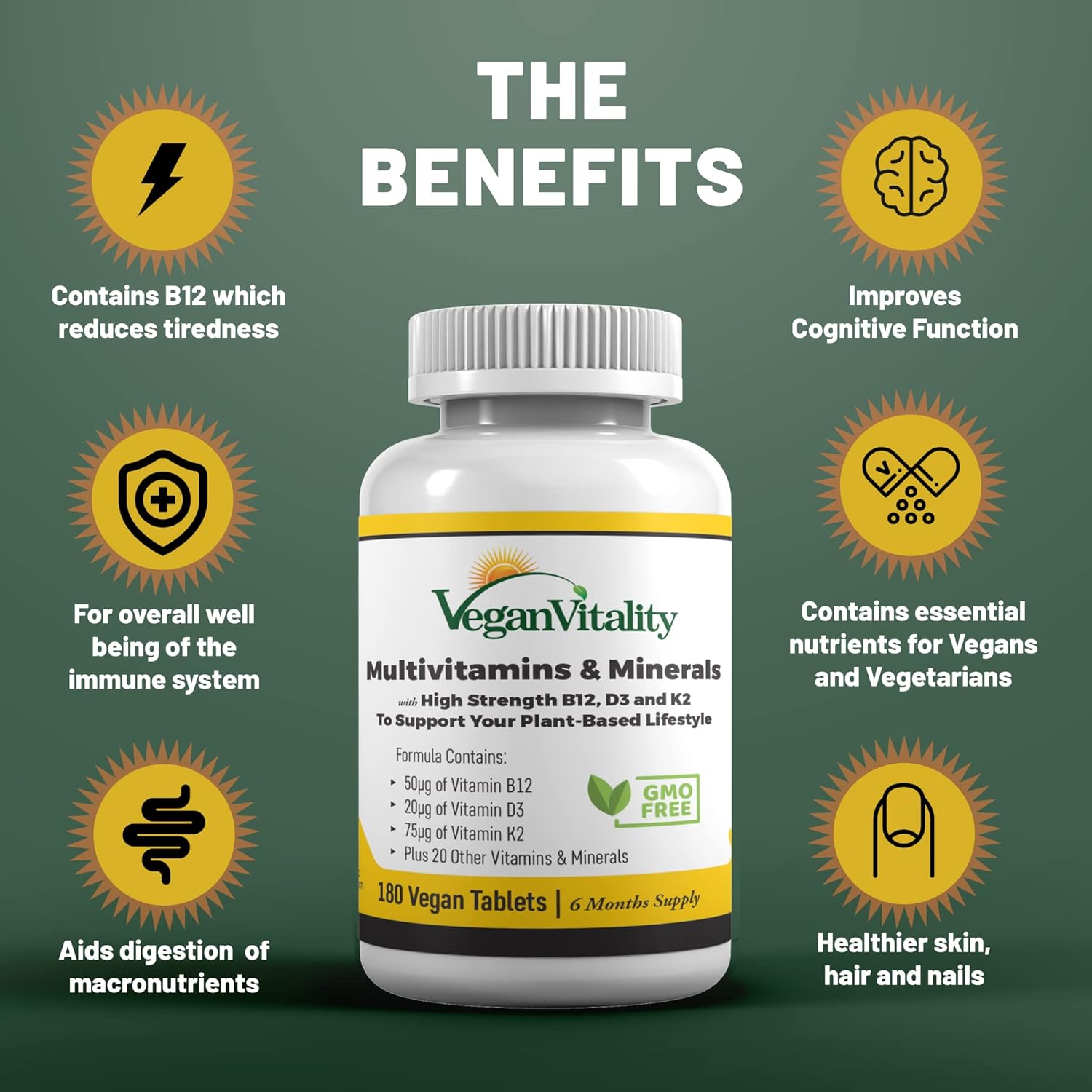 Vegan Brain Health Bundle - Lions Mane Nootropic Capsules & Vegan Multivitamins. Plant-Based Supplements for Memory, Focus & Overall Health