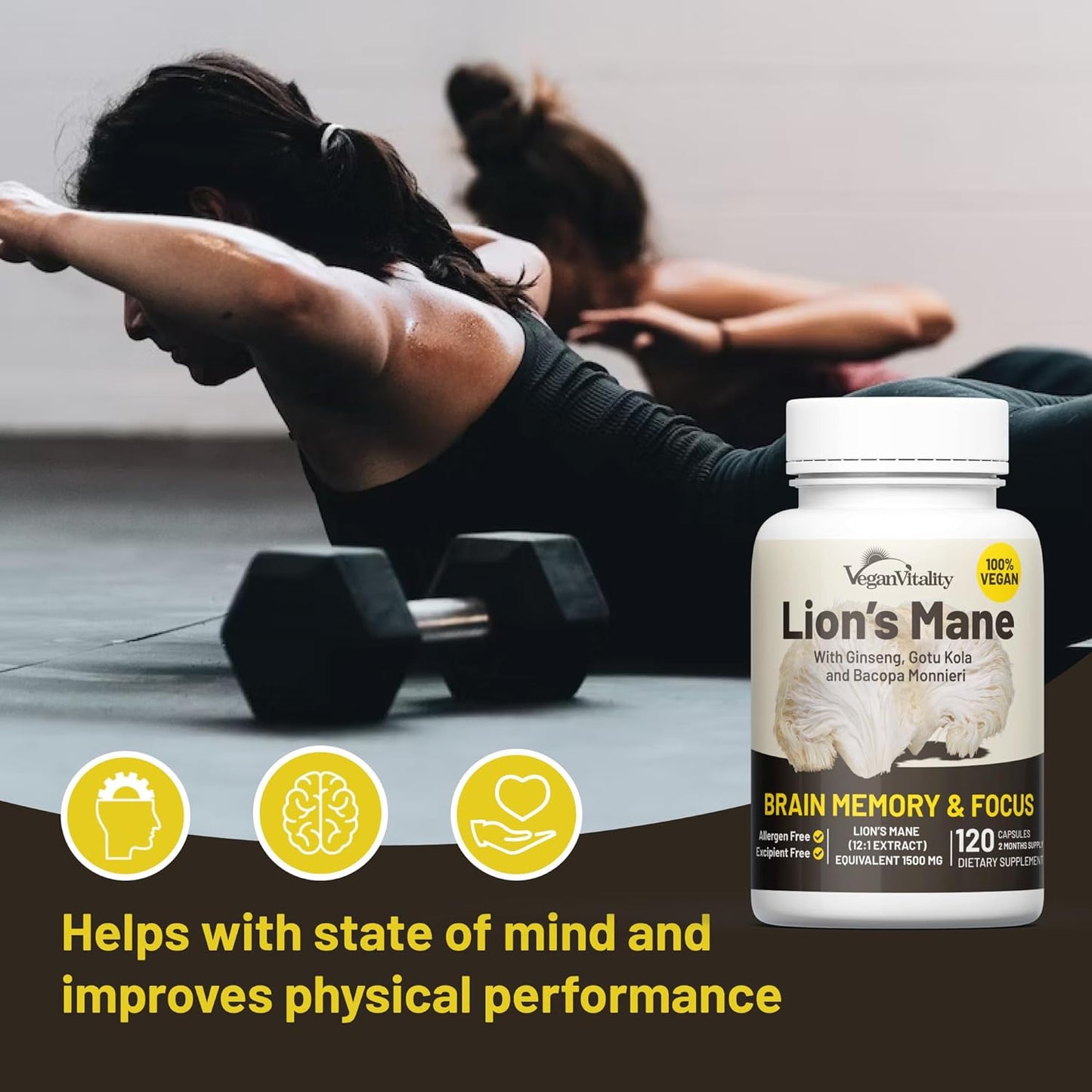 Vegan Brain Health Bundle - Lions Mane Nootropic Capsules & Vegan Multivitamins. Plant-Based Supplements for Memory, Focus & Overall Health