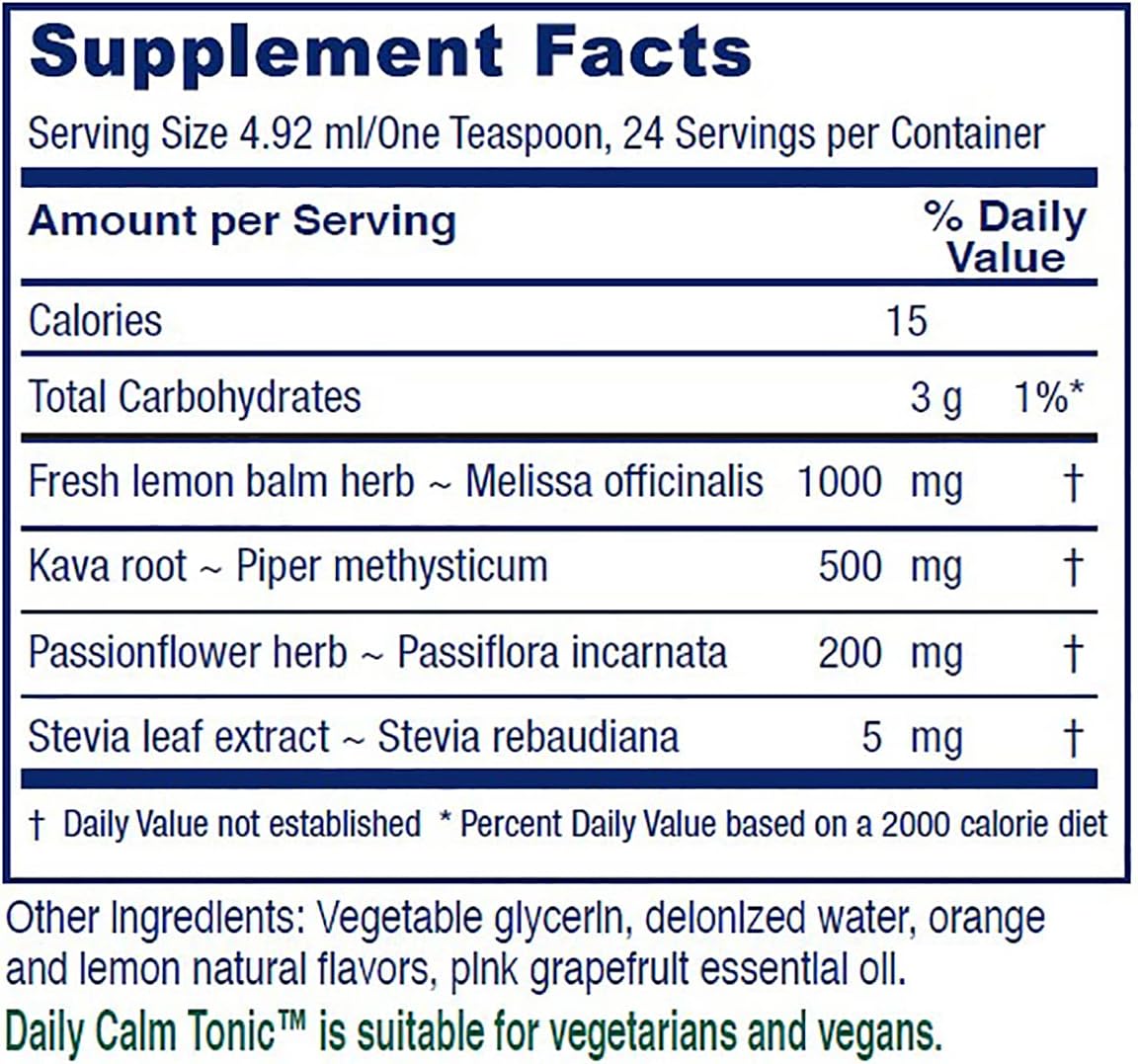 Vegan Brain Health Liquid Supplement with Lemon Balm, Kava Kava & Passionflower for Tension & Irritability - 4 Fl Oz