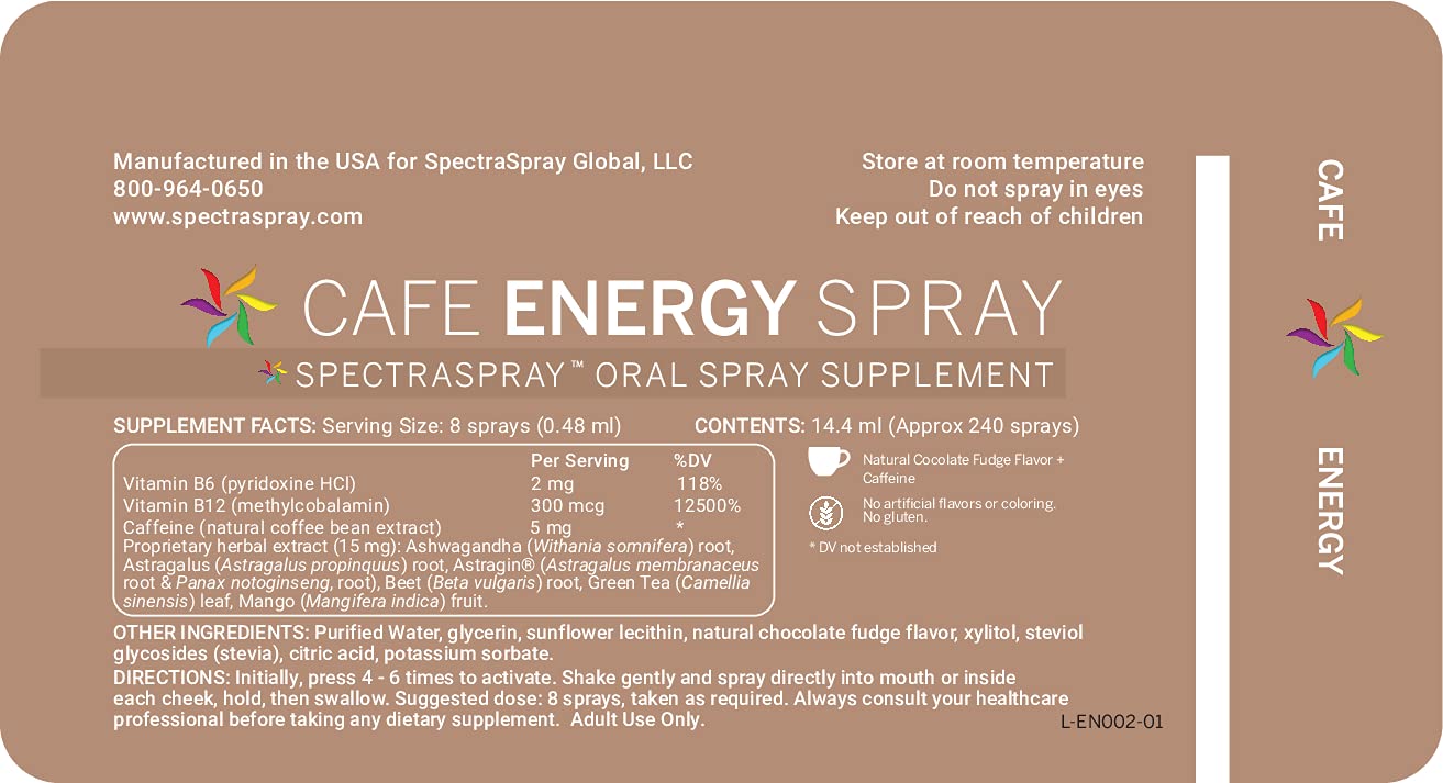 Vegan Cafe Energy Spray with Vitamin B12 & Caffeine - SpectraSpray Formula