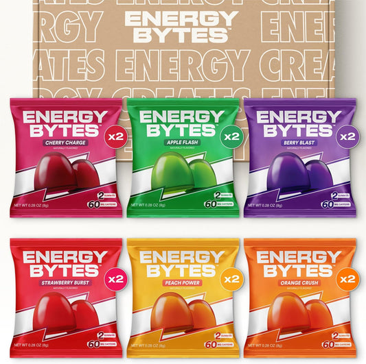 Vegan Caffeine Gummies Variety Pack for Running, Cycling, Sports | Low Sugar Energy Chews (12-Pack)