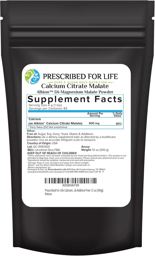 Vegan Calcium Citrate Malate Powder for Bone & Heart Health | Easy Absorption Formula, Non GMO | 12oz
