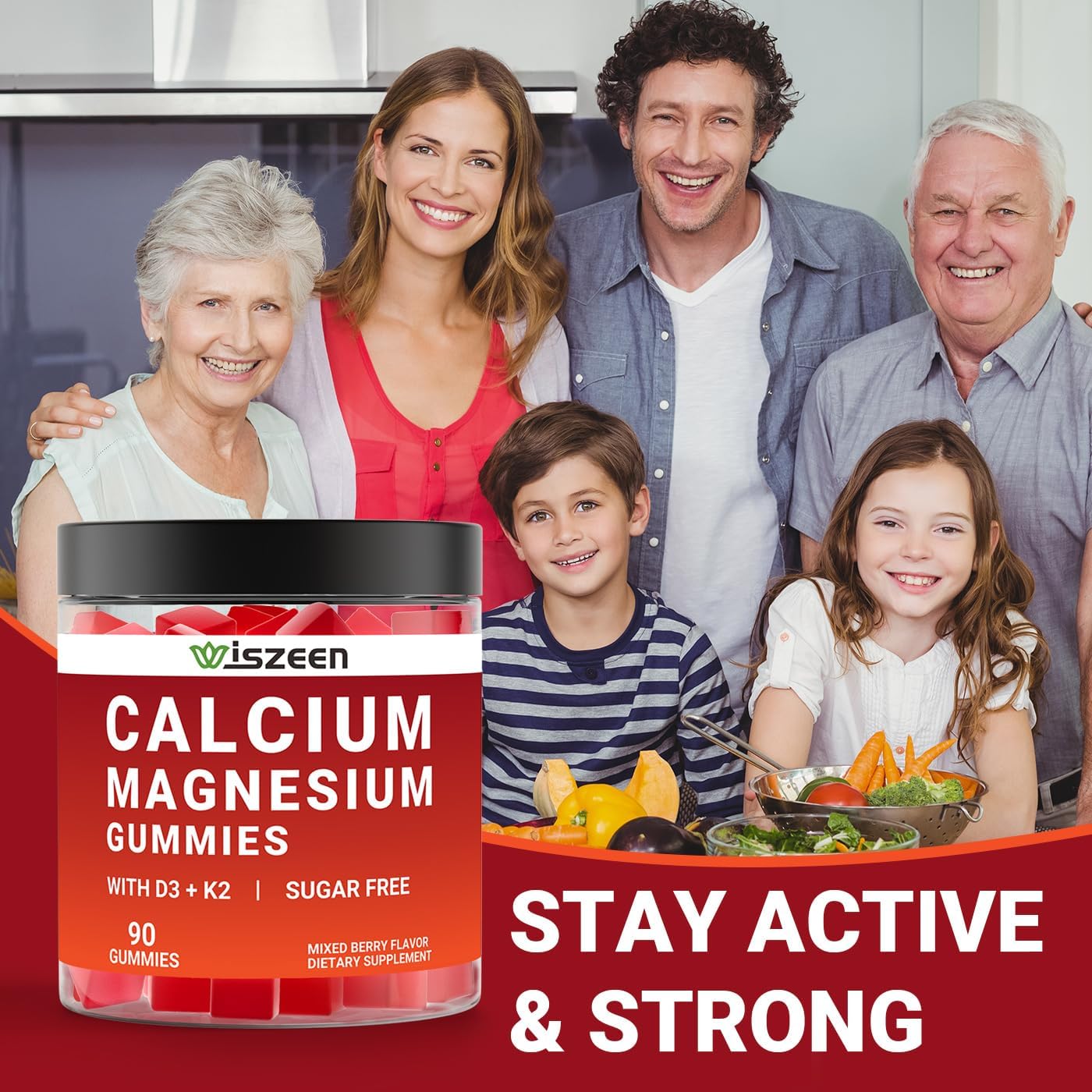 Vegan Calcium Gummies with Vitamin D3 K2, Zinc & Manganese for Bone, Muscle & Immune Support