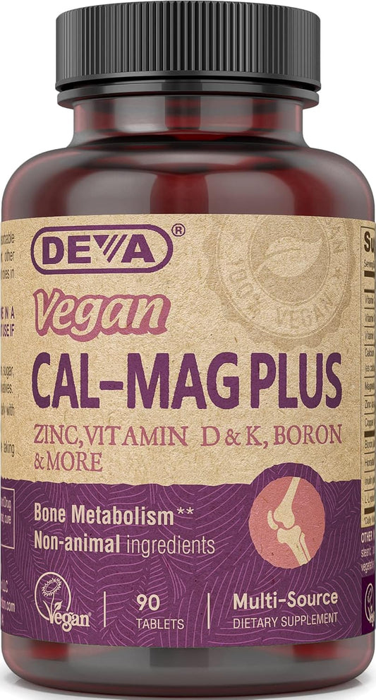 Vegan Calcium Magnesium Supplement with Zinc, Vitamin C, D, K, & Boron - Gluten & Sugar Free (90 Tablets)