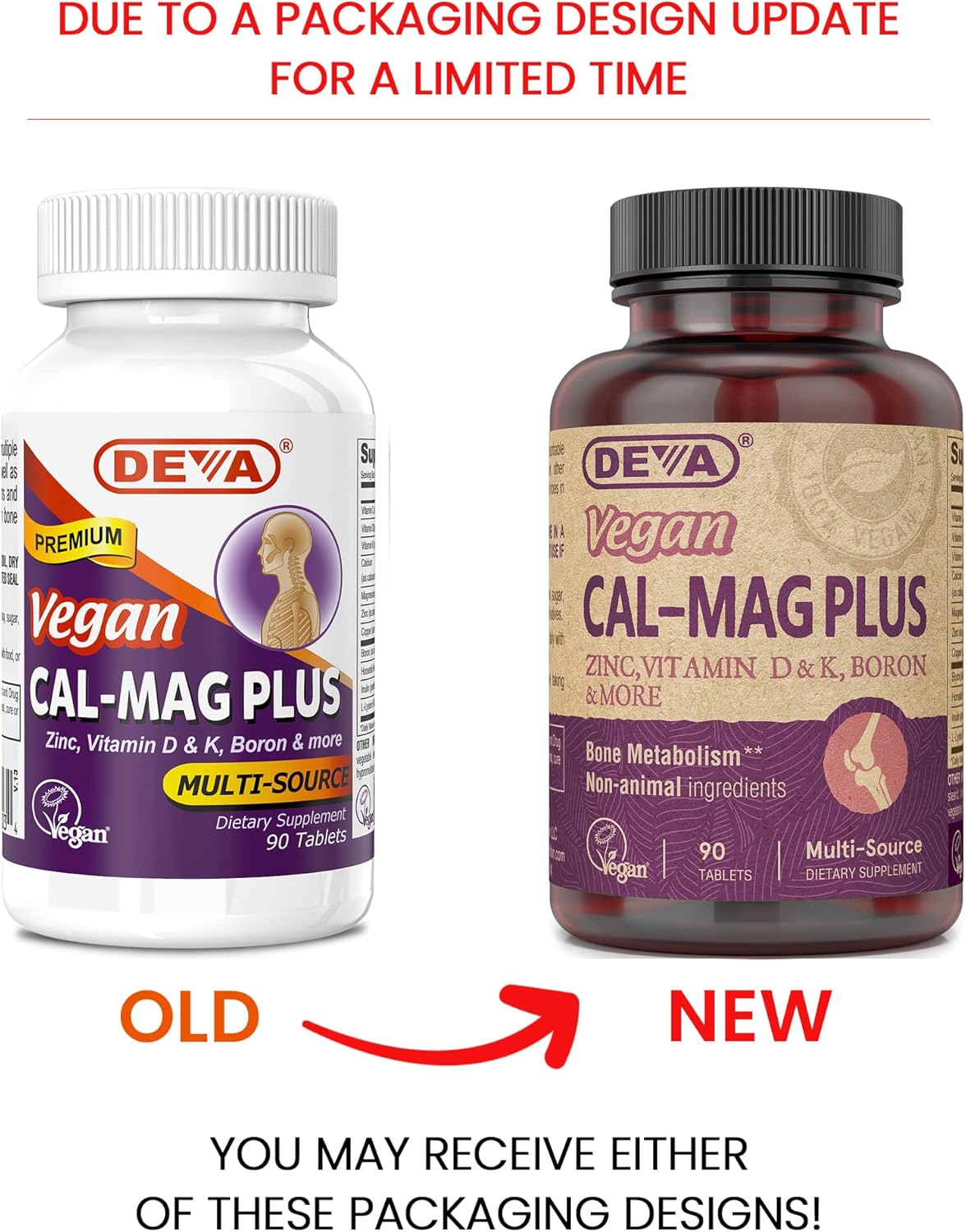 Vegan Calcium Magnesium Supplement with Zinc, Vitamin C, D, K, & Boron - Gluten & Sugar Free (90 Tablets)