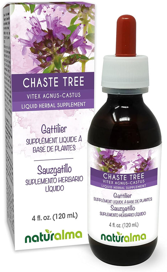 Vegan Chaste Tree Tincture - Alcohol-Free Herbal Liquid Extract - 4 fl oz Drops - Naturalma Supplement