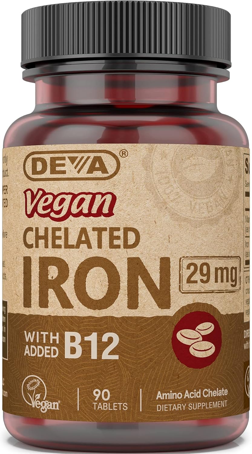Vegan Chelated Iron Supplement with Vitamin B-12, 29 mg, 90 Tablets
