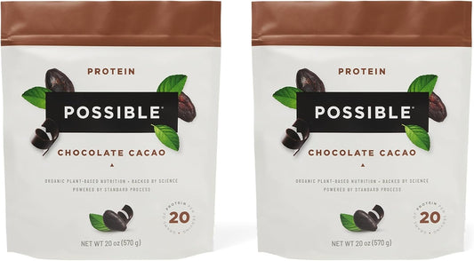 Vegan Chocolate Cacao Protein Powder - 20g Plant-Based Protein Mix - Non-GMO, Gluten-Free - 3.5g BCAAs - 9 Essential Amino Acids - 30-Day Supply - 2 Bags, 30 Servings