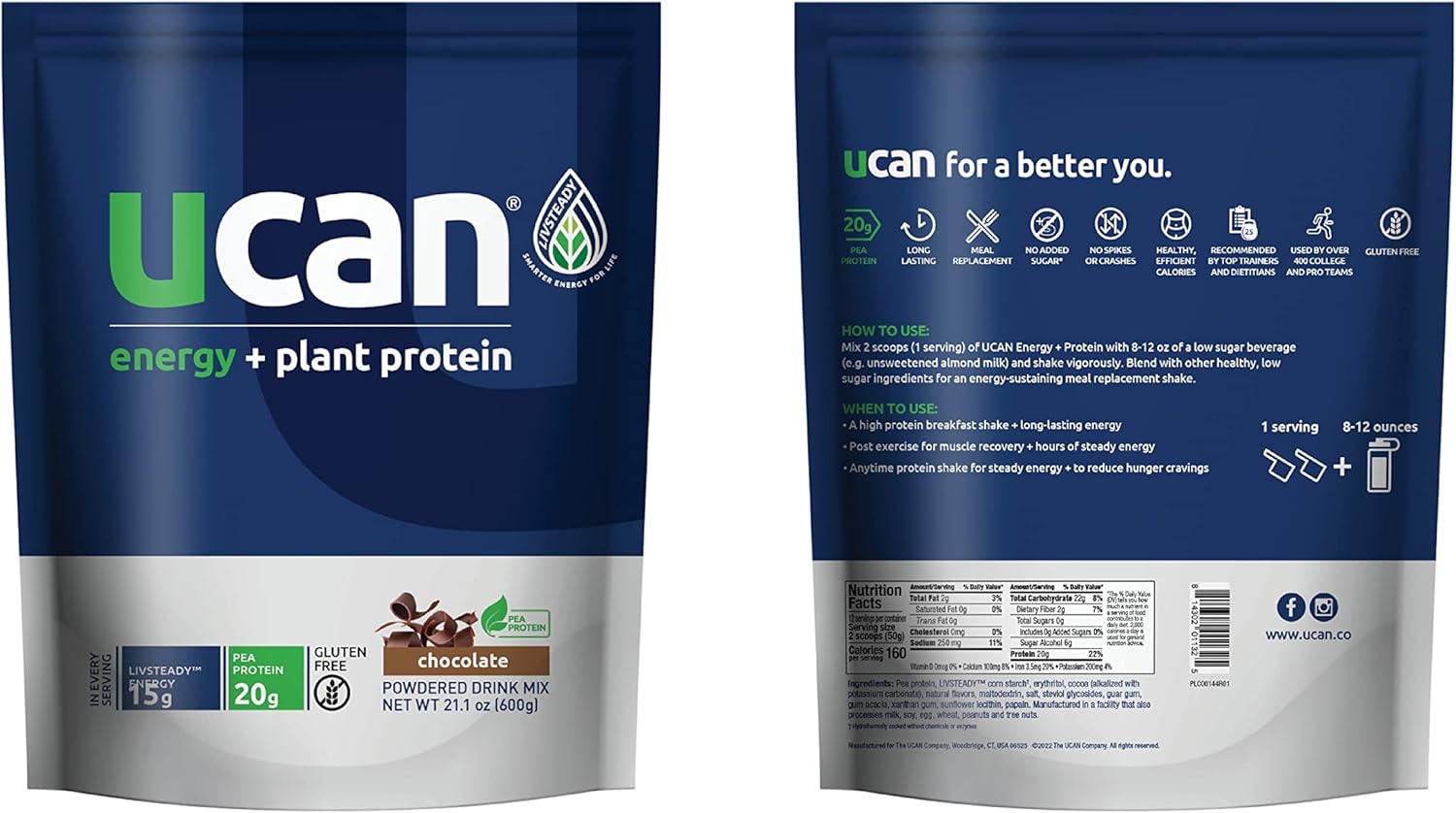 Vegan Chocolate Protein Powder with 20g Pea Protein - No Added Sugar, Keto-Friendly, Gluten-Free - Plant Based Protein Shake Mix - 12 Servings