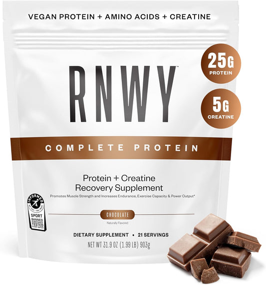 Vegan Chocolate Protein Powder with Creatine Monohydrate, Digestive Enzymes, 21 Servings for Building and Recovery