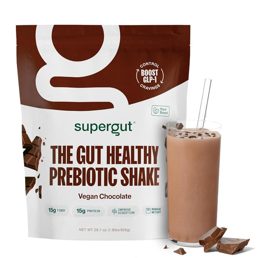 Vegan Chocolate Supergut Prebiotic Shake: High Protein, High Fiber, Keto-Friendly Meal Replacement with No Added Sugar (14 Servings)