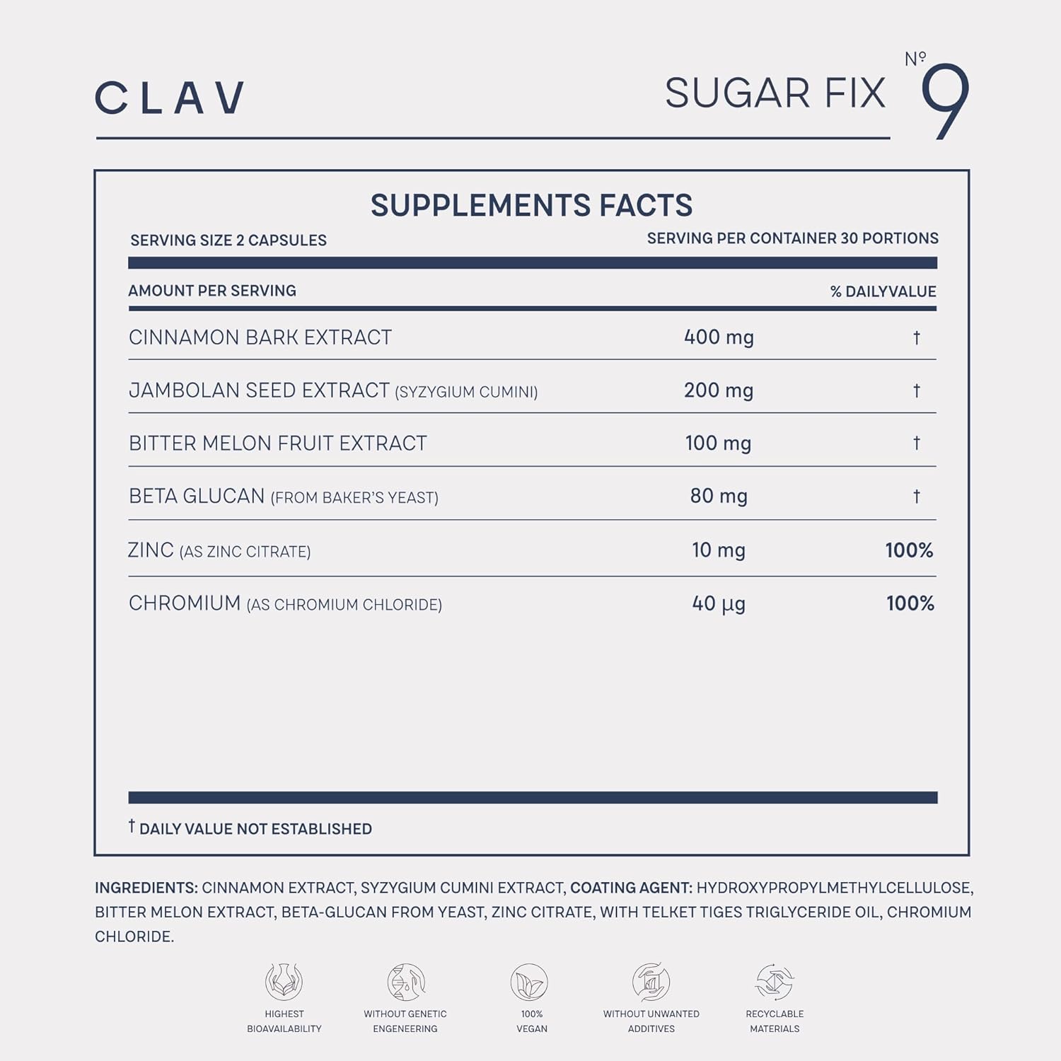 Vegan Cinnamon Extract & Bitter Melon Capsules with Syzygium cumini, Beta Glucan, and Chromium - 60 Count