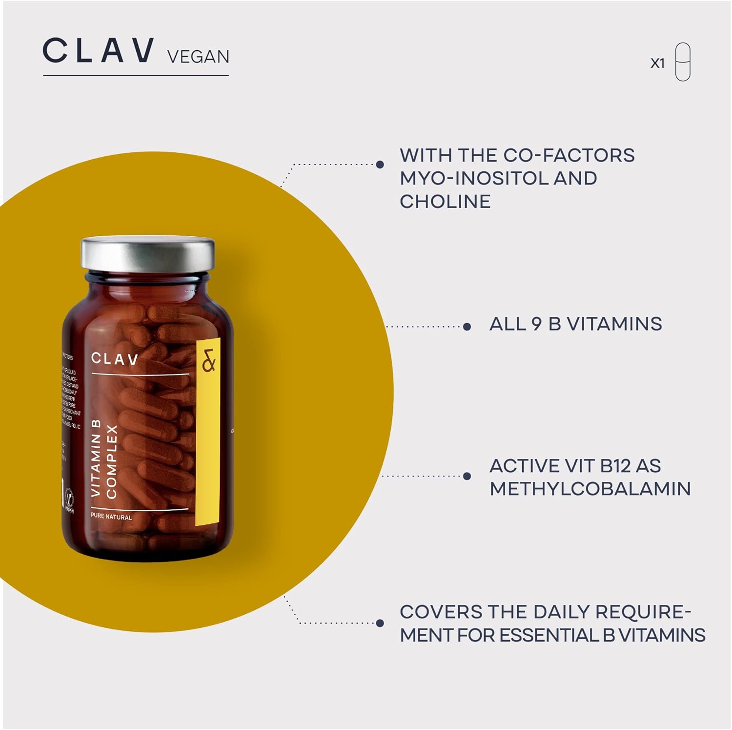 Vegan CLAV B Complex with Myo-Inositol & Choline - 120 Capsules - Energy Metabolism Support - Made in Germany