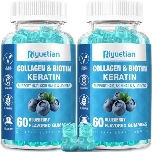 Vegan Collagen Biotin Gummies for Hair Skin Nails - 120 Gummies for Men & Women - Biotin 15000mcg - Non-GMO Hair Vitamins