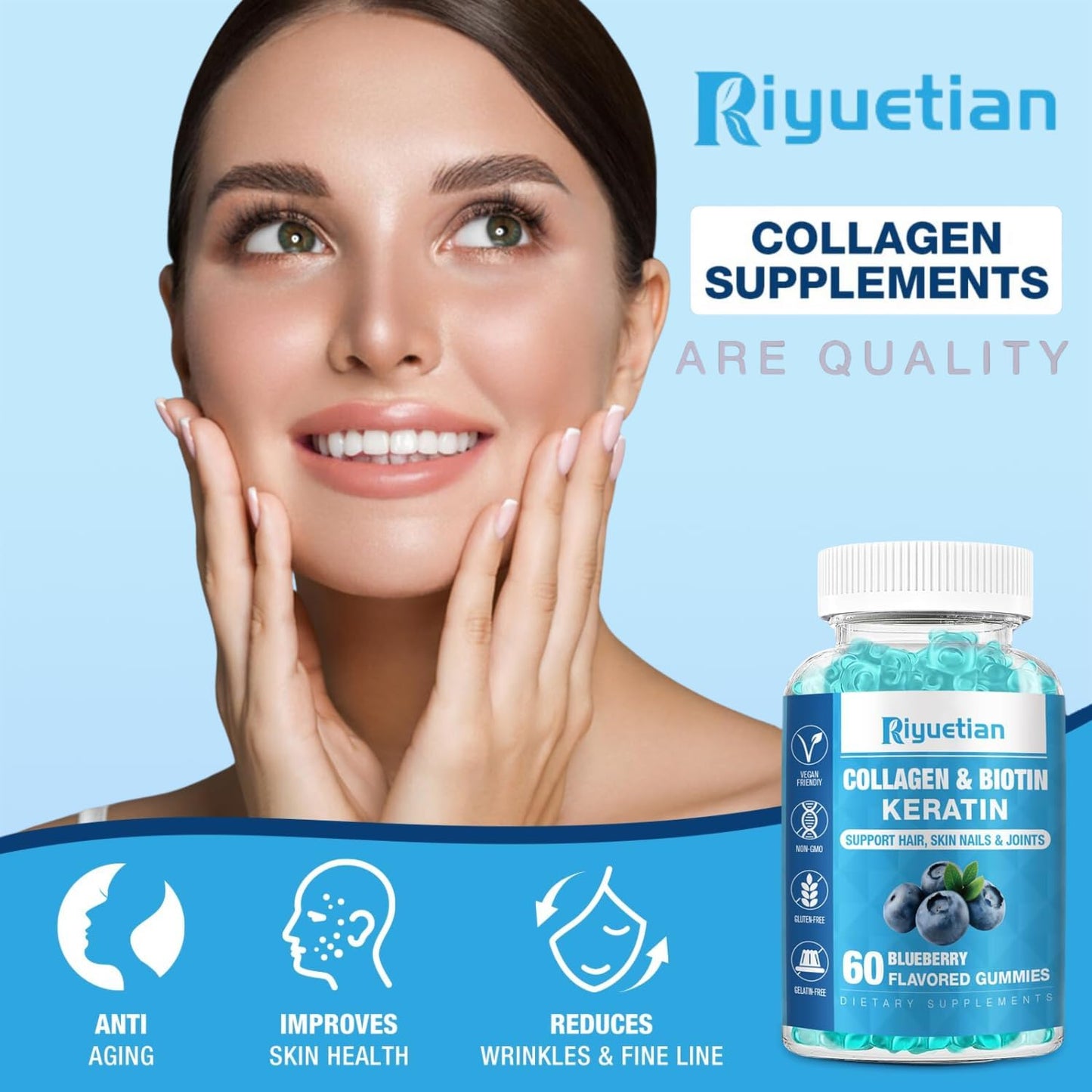 Vegan Collagen Biotin Gummies for Hair Skin Nails - 120 Gummies for Men & Women - Biotin 15000mcg - Non-GMO Hair Vitamins