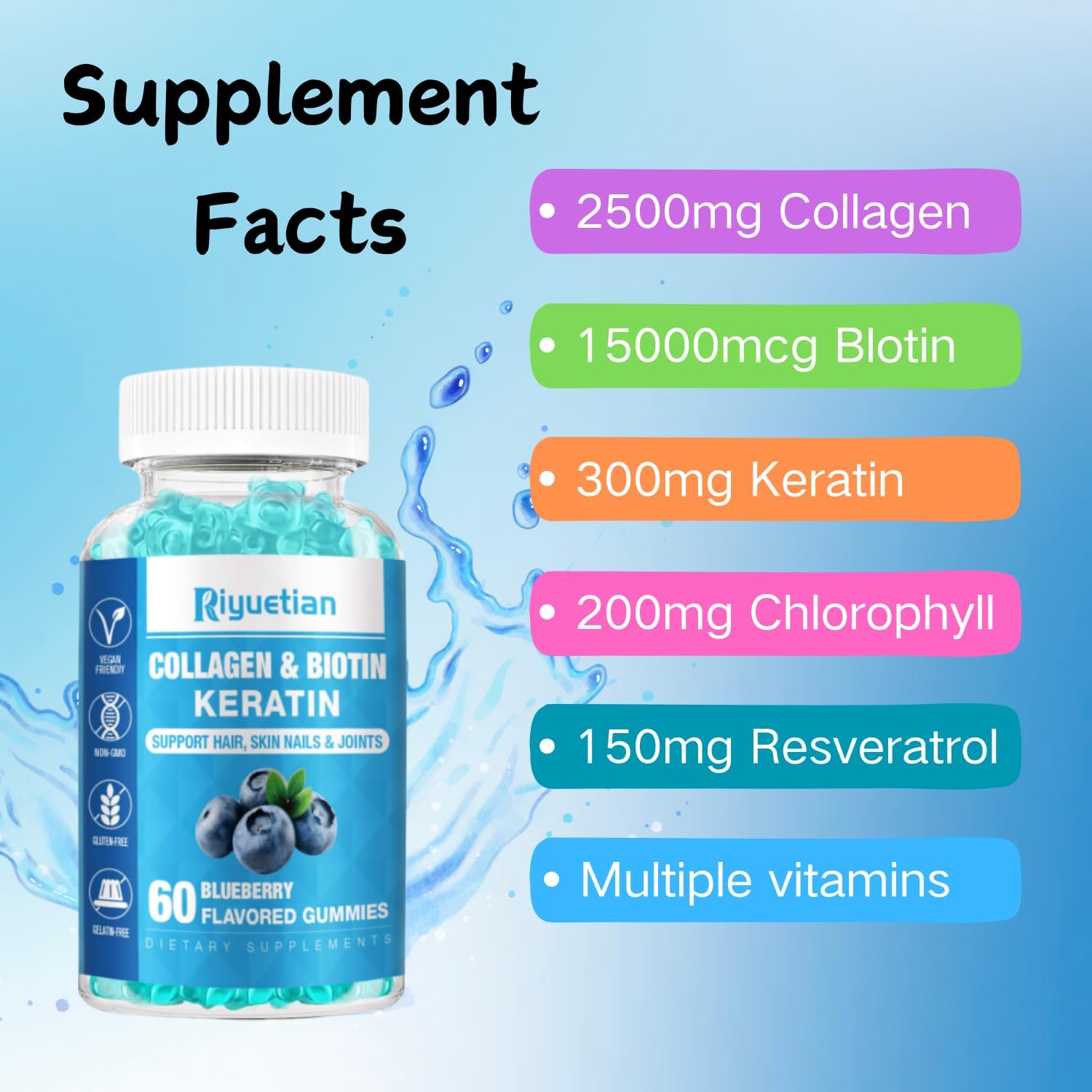 Vegan Collagen Biotin Gummies for Hair Skin Nails - 120 Gummies for Men & Women - Biotin 15000mcg - Non-GMO Hair Vitamins