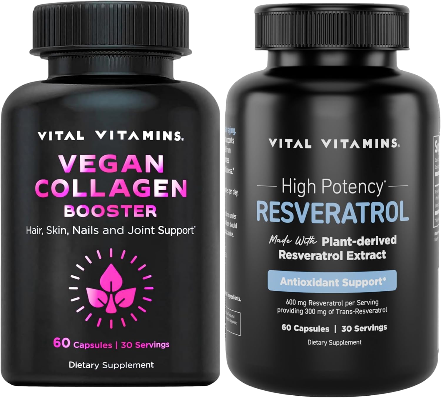 Vegan Collagen Booster Capsules with Vital Vitamins and Resveratrol for Skin Health