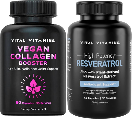 Vegan Collagen Booster Capsules with Vital Vitamins and Resveratrol for Skin Health