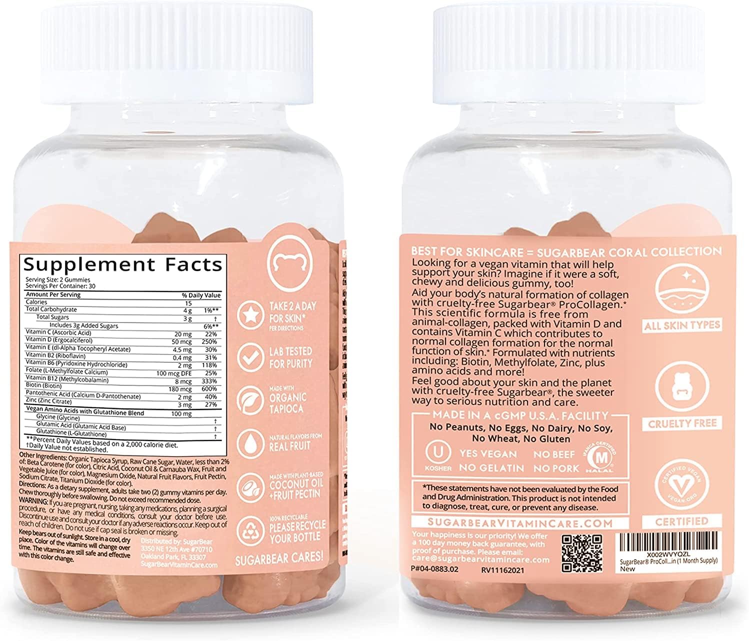 Vegan Collagen-Boosting Multivitamin Gummies with Amino Acids, Vitamin C, D, B-12, Biotin - Promotes Hair, Nail, Skin, Bone & Joint Health - 60 Count