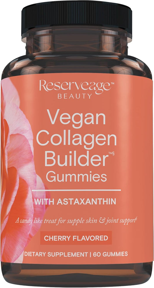 Vegan Collagen Builder Gummies with Astaxanthin & Vitamin C for Skin & Joint Support - Cherry Flavor, 60 Gummies