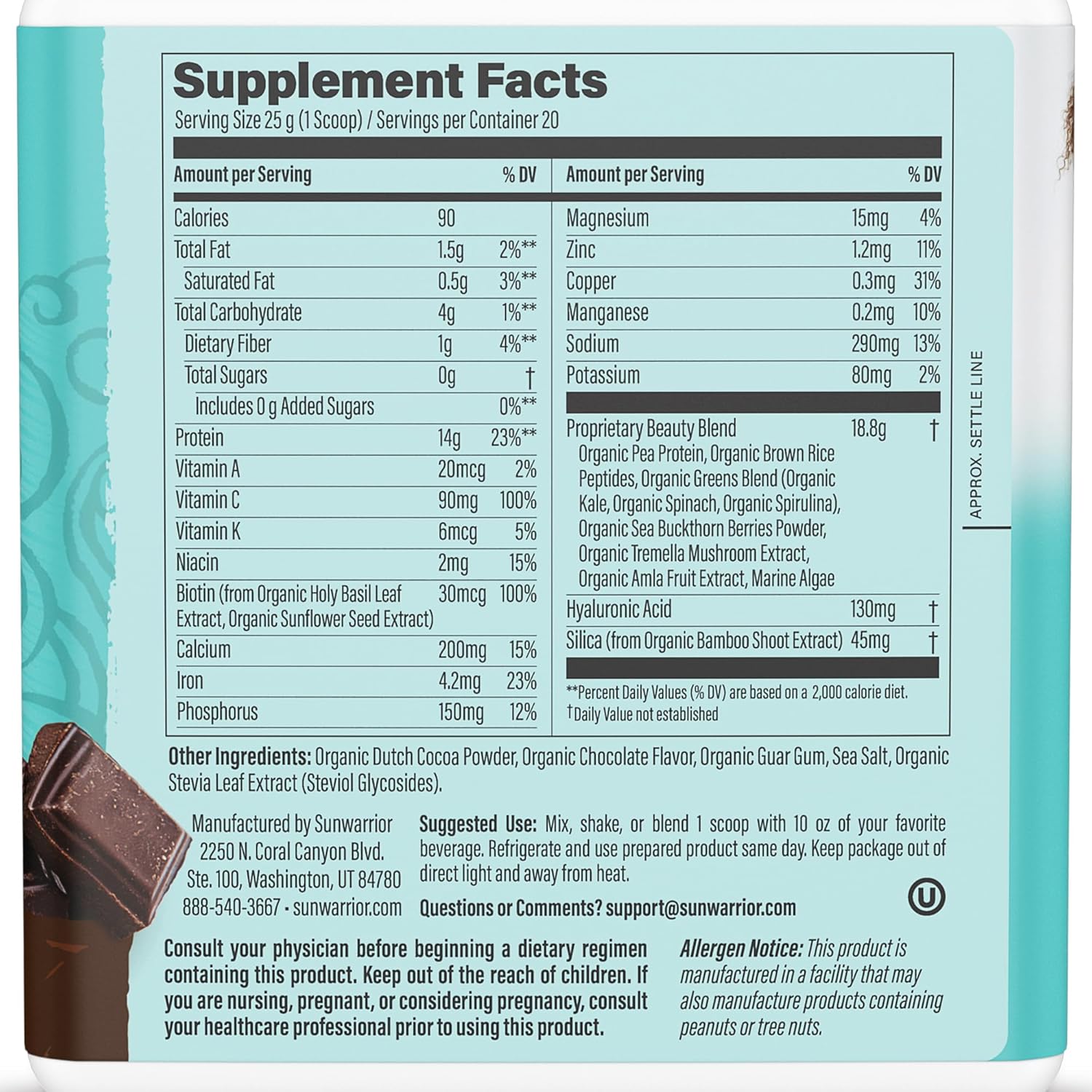 Vegan Collagen Building Protein Powder with Biotin, Vitamin C, and Hyaluronic Acid - Chocolate Flavor, Dairy-Free, Gluten-Free for Hair, Skin, and Nails