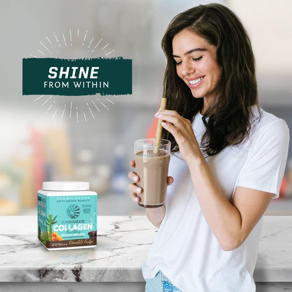 Vegan Collagen Building Protein Powder with Biotin, Vitamin C, and Hyaluronic Acid - Chocolate Flavor, Dairy-Free, Gluten-Free for Hair, Skin, and Nails