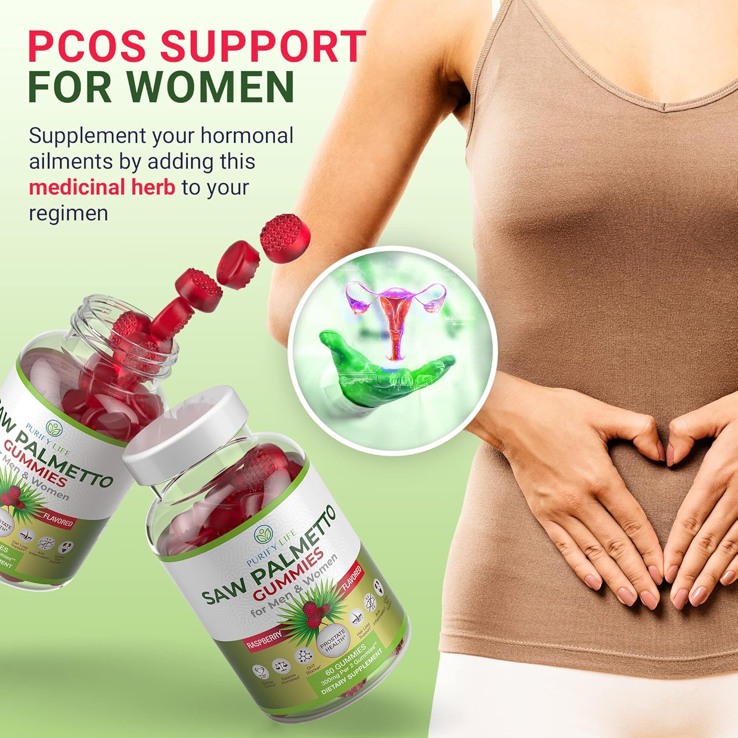 Vegan Collagen Gummies Bundle with Biotin & Saw Palmetto Extract for Hair, Skin, and Nails Health, Hormonal Balance, Gluten-Free & Vegan - Replace Capsules