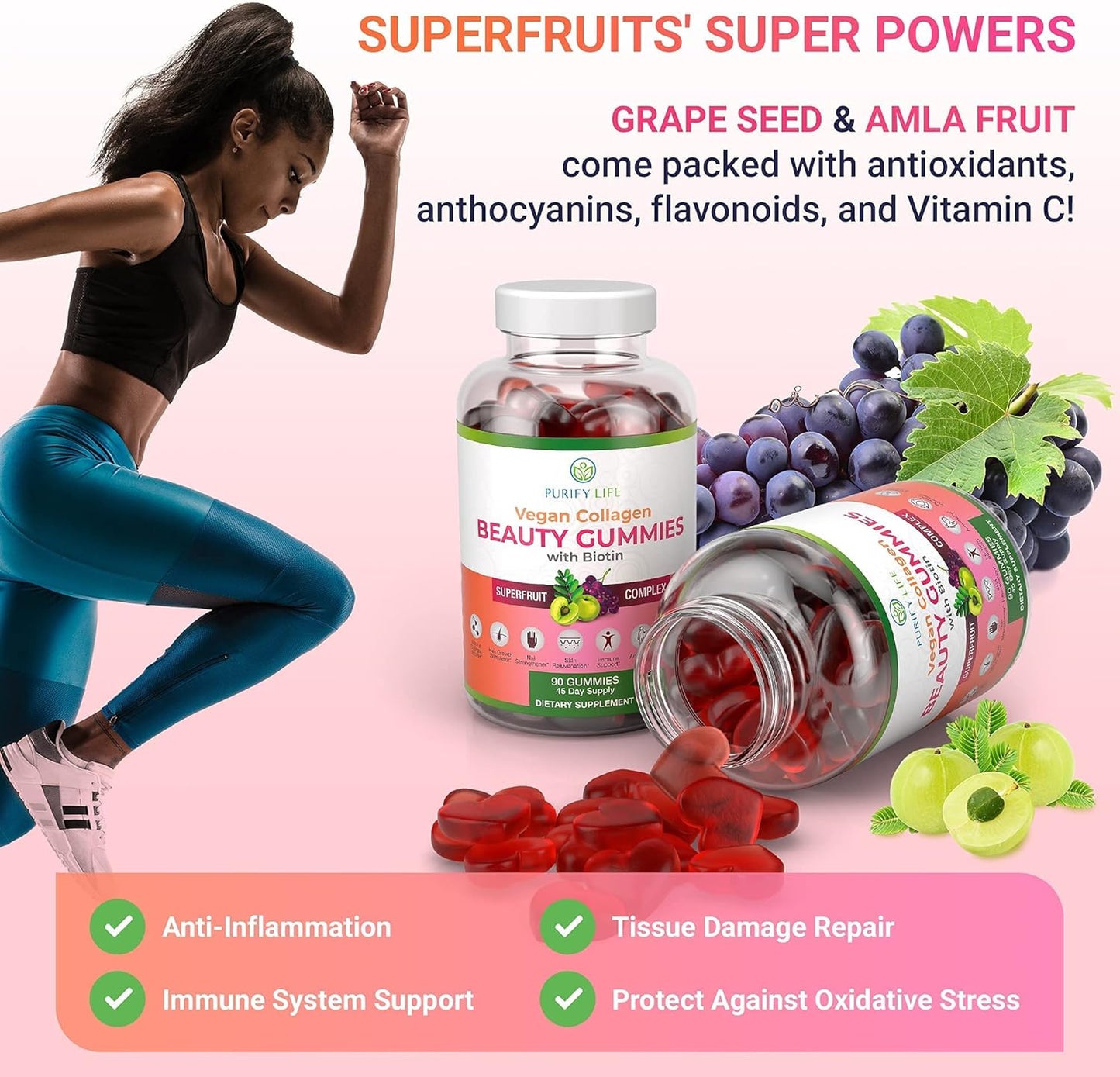 Vegan Collagen Gummies Bundle with Biotin & Saw Palmetto Extract for Hair, Skin, and Nails Health, Hormonal Balance, Gluten-Free & Vegan - Replace Capsules