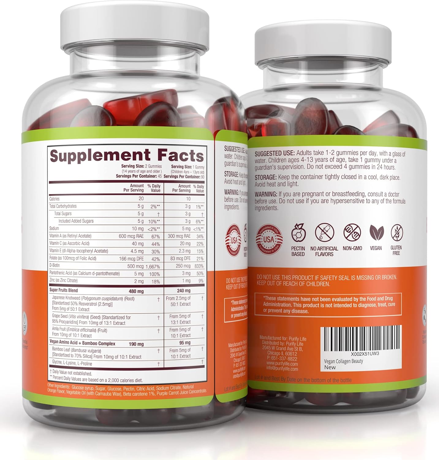 Vegan Collagen Gummies Bundle with Biotin & Saw Palmetto Extract for Hair, Skin, and Nails Health, Hormonal Balance, Gluten-Free & Vegan - Replace Capsules