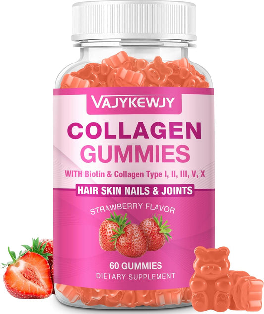Vegan Collagen Gummies with Biotin, Vitamin C, & Zinc for Skin, Hair, Nails, & Joints - 60 Count
