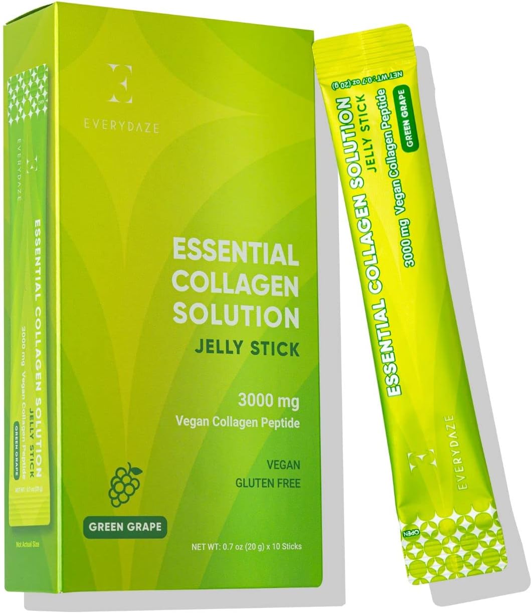 Vegan Collagen Peptide Stick - Green Grape Flavor | Hair, Skin, Nails Support | Vitamins, Minerals, Antioxidants | 10 Pack