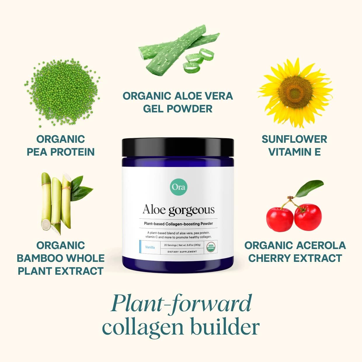 Vegan Collagen & Probiotics Bundle: Aloe Vera - Vanilla Flavor, 20 Servings + 60 Capsules - Hair, Skin, & Nails Support