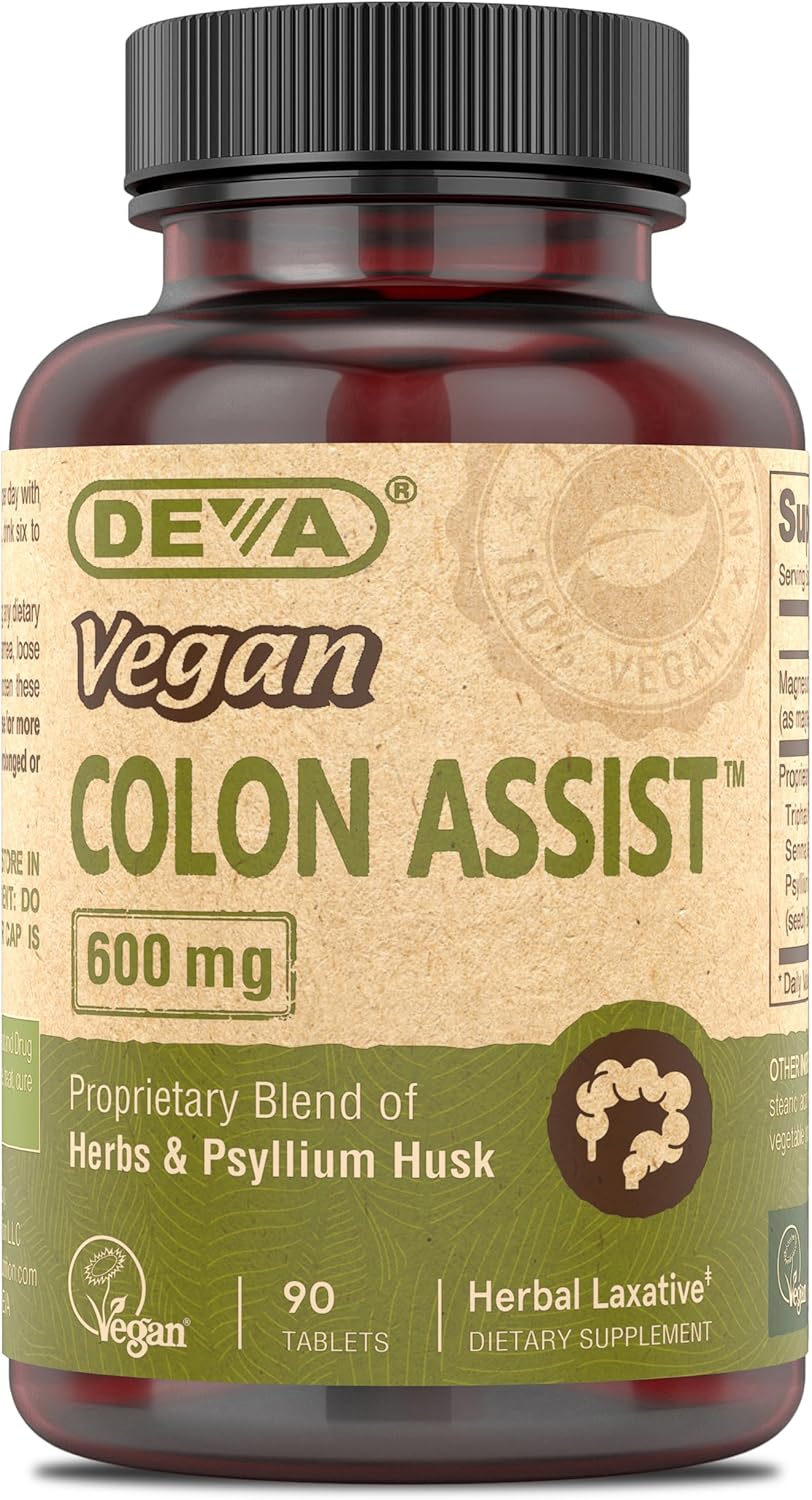 Vegan Colon Assist Tablets with Magnesium, Triphala, Psyllium Husk, Senna, Cinnamon - 90 Count