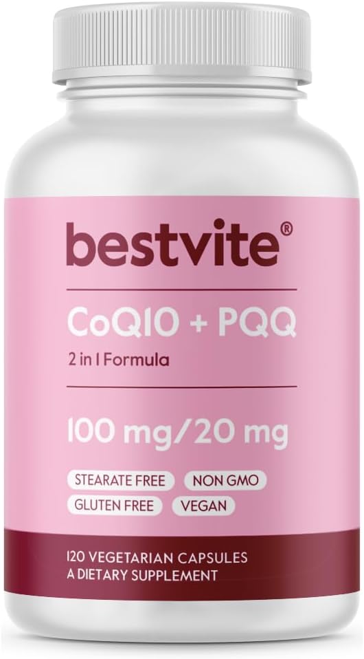 Vegan Coq10 100mg with PQQ 20mg - Non GMO - Gluten Free - 120 Veggie Capsules by BESTVITE