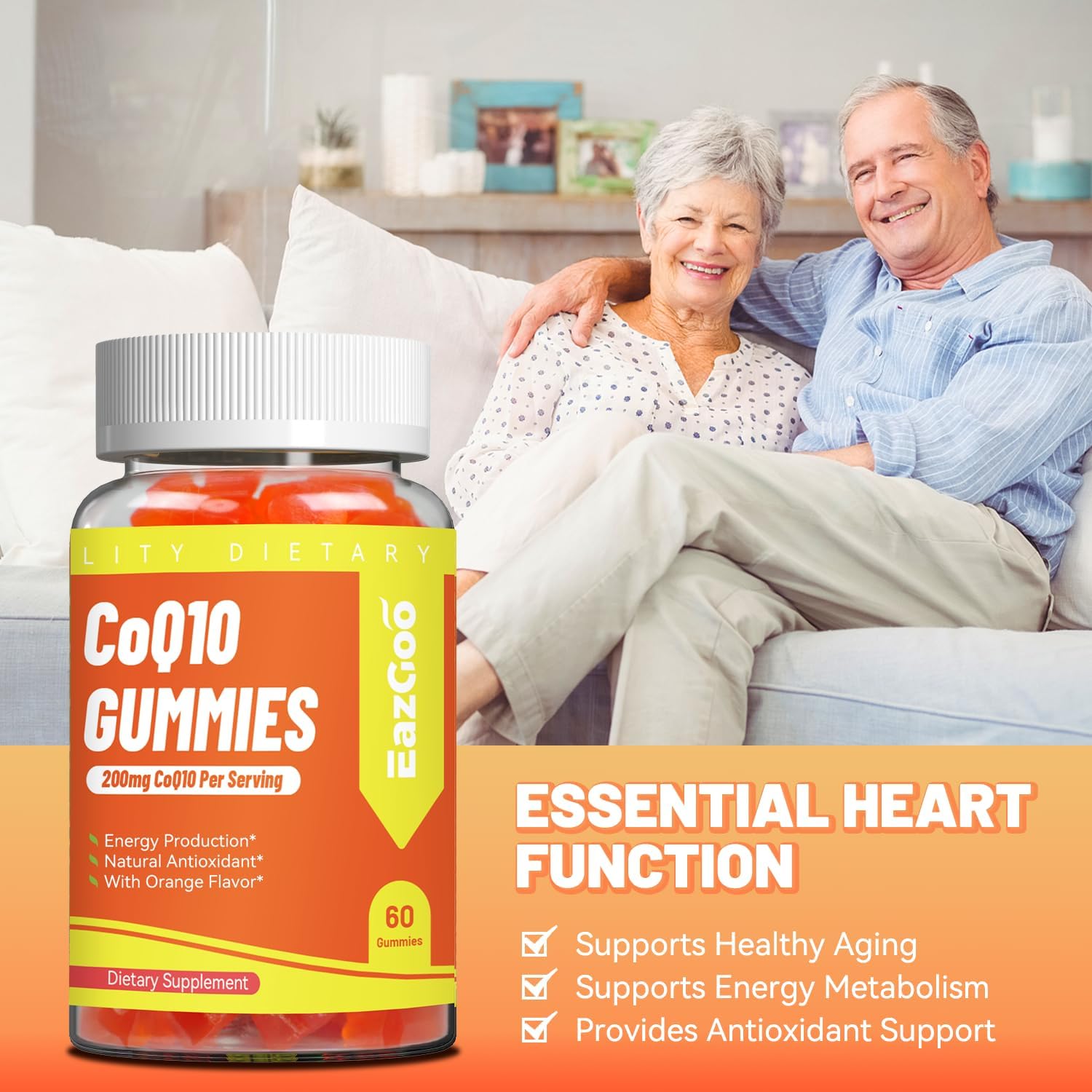 Vegan CoQ10 Gummies 200mg for Energy Production, Non-GMO & Gluten Free - 60 Gummies by EAZGOO
